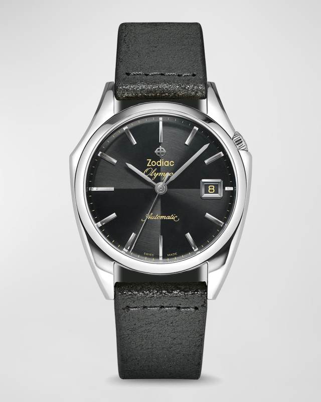 Men's Olympos Automatic Black Leather Watch