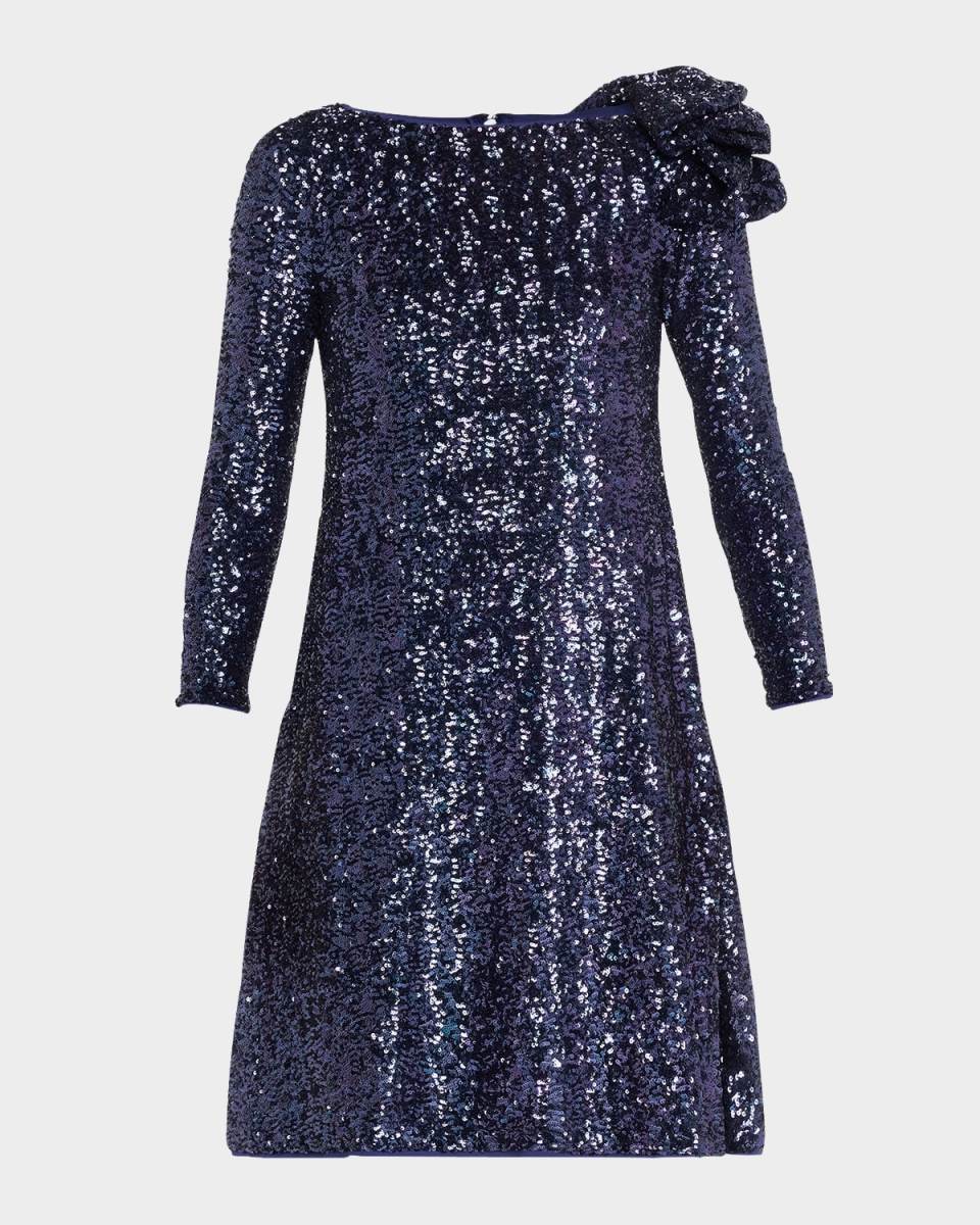Bateau-Neck Sequin Ruffle Mini Dress