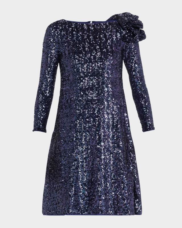 Bateau-Neck Sequin Ruffle Mini Dress