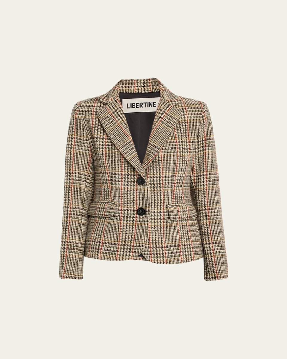 Thoroughbred Houndstooth Short Wool Blazer