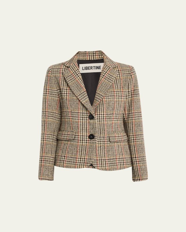 Thoroughbred Houndstooth Short Wool Blazer