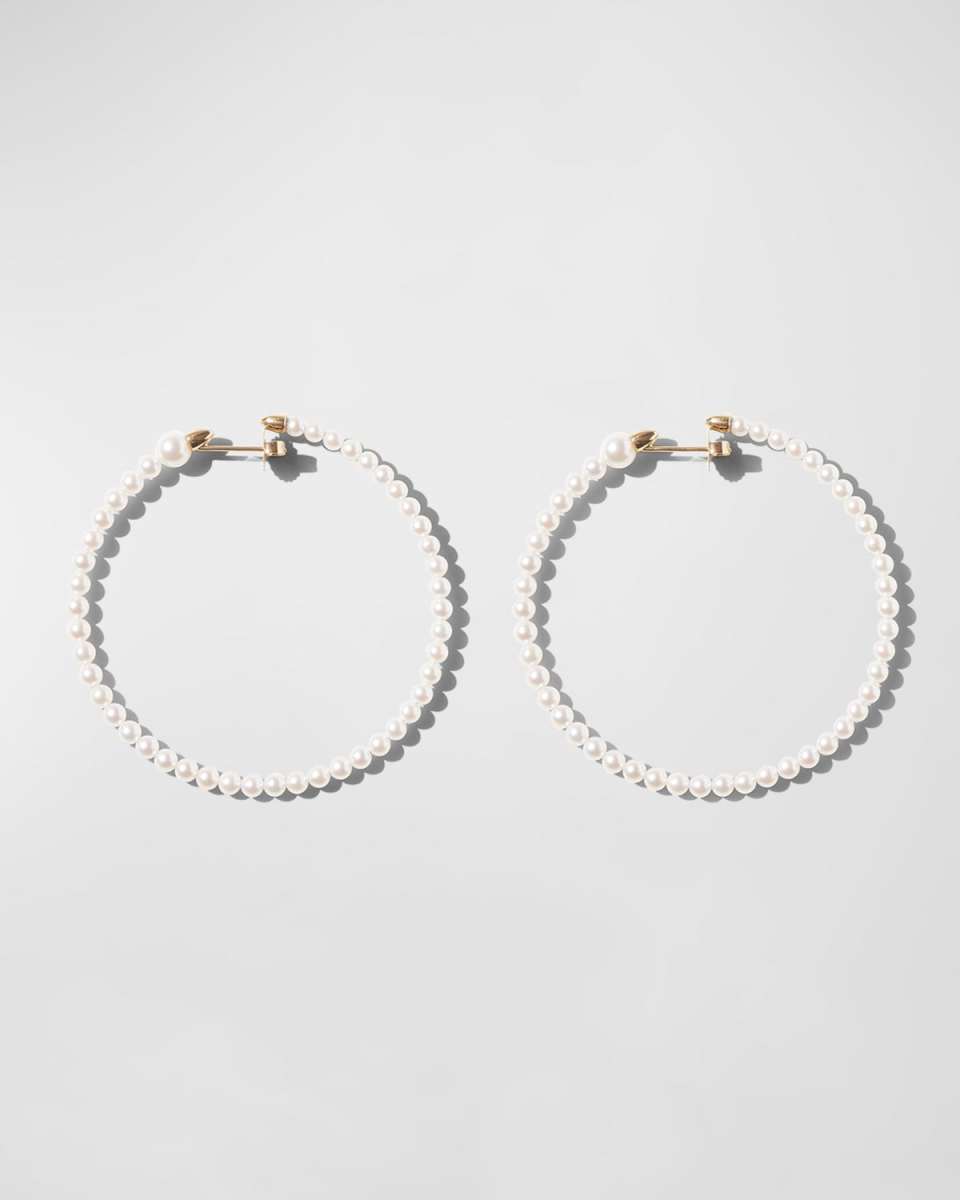 14K Yellow Gold 3mm Akoya Large Hoop Earrings