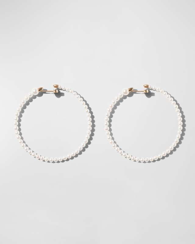 14K Yellow Gold 3mm Akoya Large Hoop Earrings