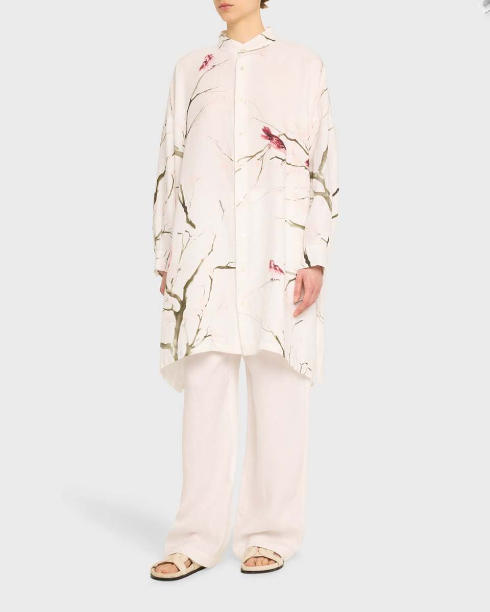 Wide A-Line Collarless Shirt With Slits (Very Long)