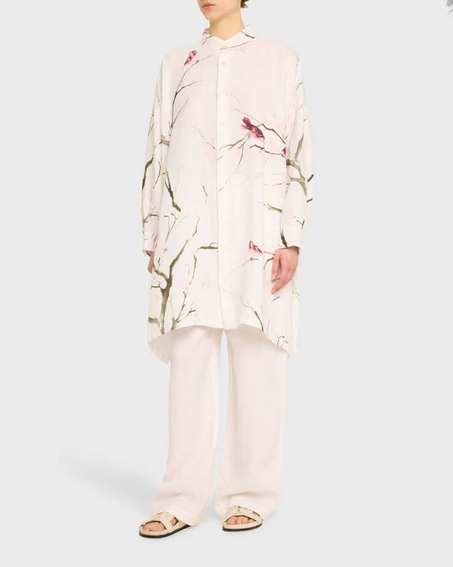 Wide A-Line Collarless Shirt With Slits (Very Long)