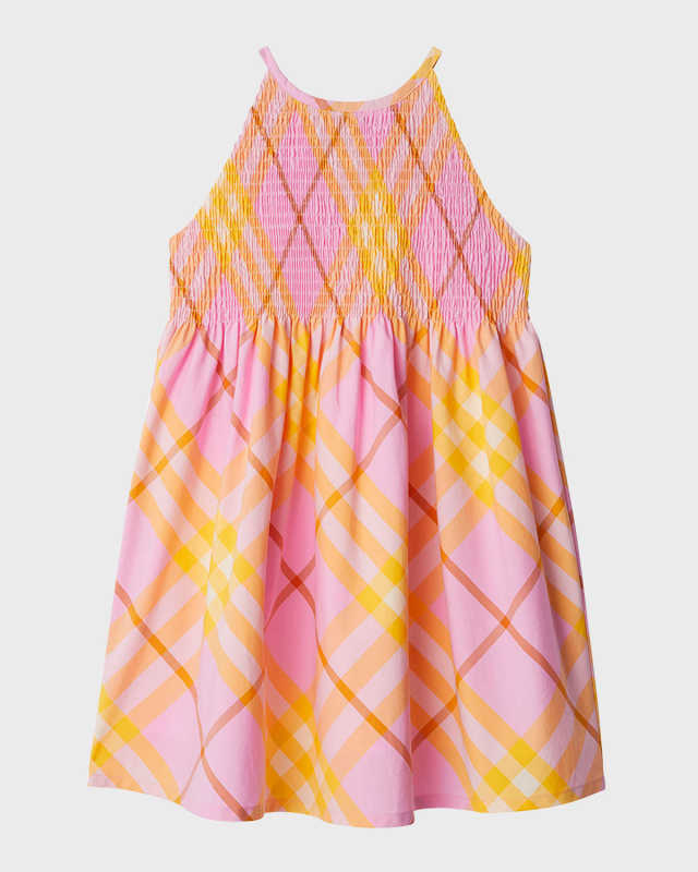 Girl's Elsie Check-Print Halter Dress, Size 6M-2
