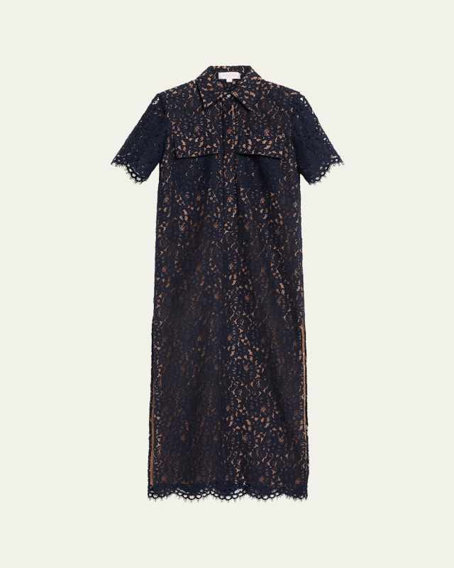 Floral Lace Button Down Tunic Dress