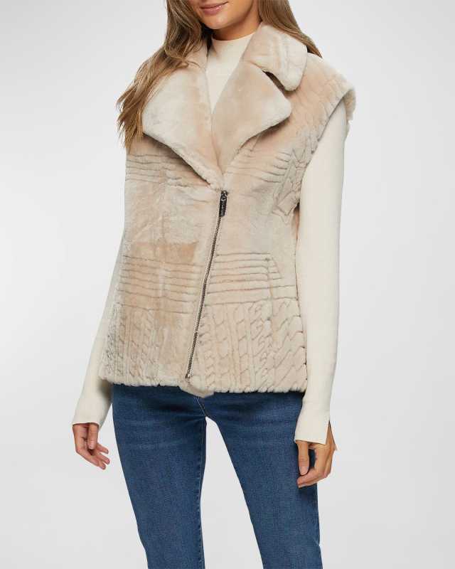 Grooved Shearling Lamb Zip Moto Vest