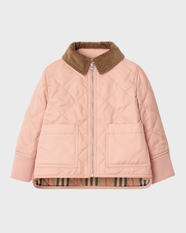 Girl's Otis Corduroy-Collar Quilted Jacket, Size 18M-