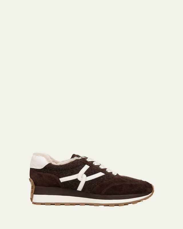 Valentina Suede Shearling Retro Sneakers