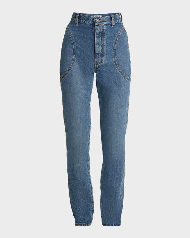 High-Rise Circle-Yoke Slim-Leg Denim Pants