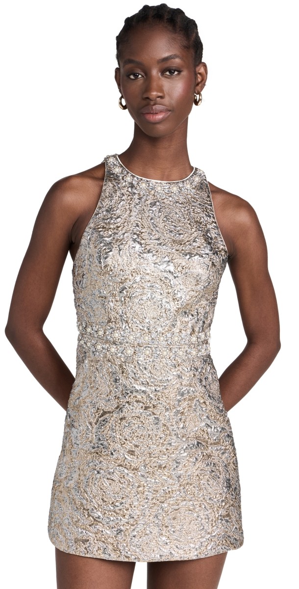 alice + olivia Dru Mini Dress Silver/Gold