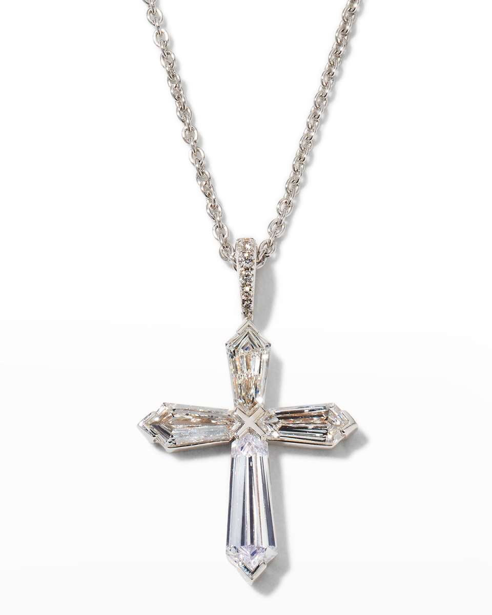 Limited Edition 18K White Gold Tie-Cut and Round Diamond Cross Pendant