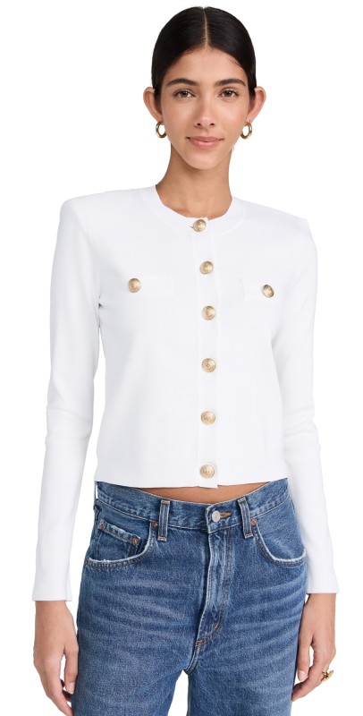 L'AGENCE Toulouse Crop Crew Neck Cardigan Ivory