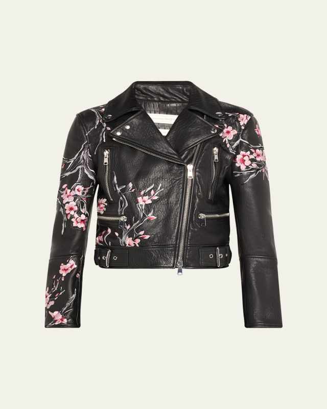 Embroidered Leather Moto Jacket