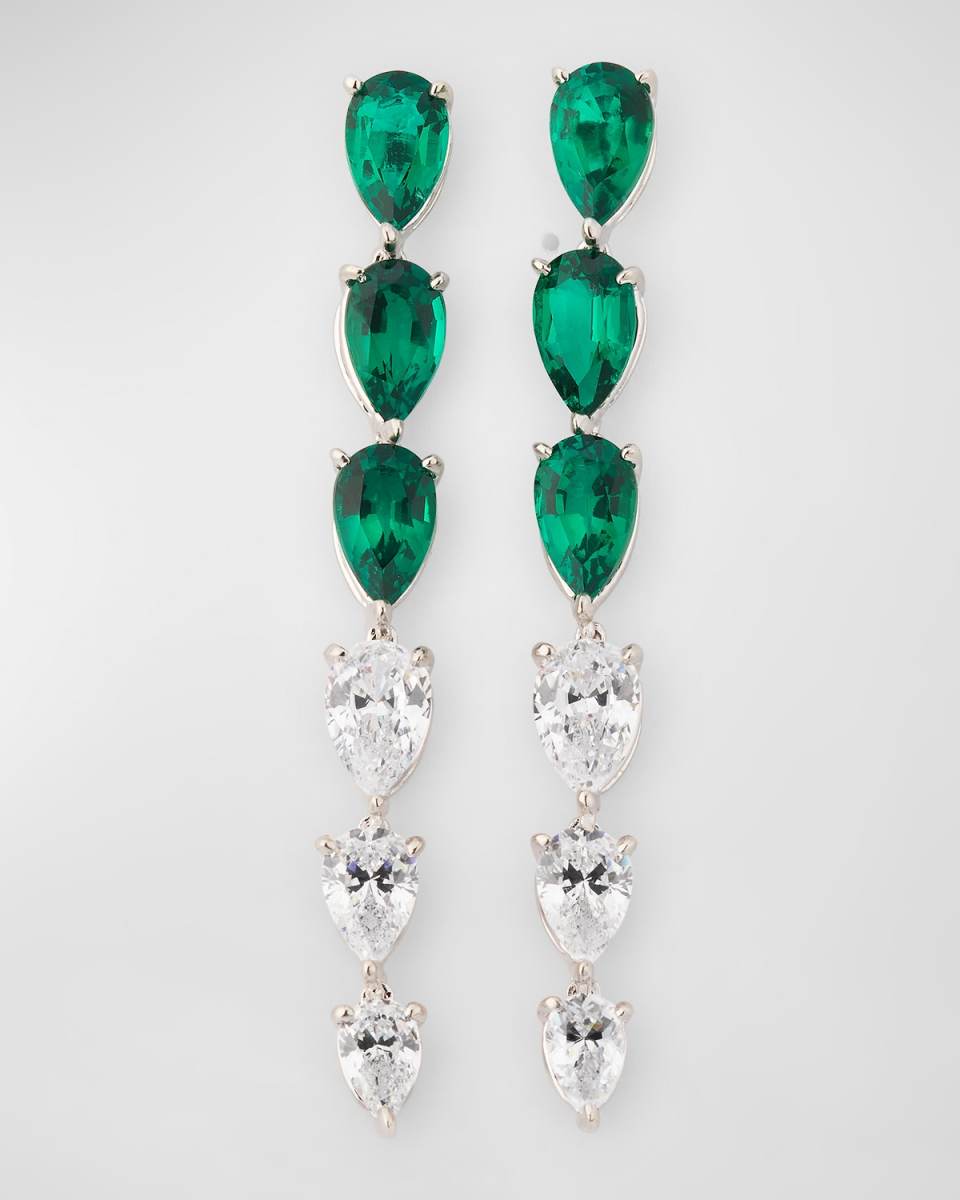 Emerald and Cubic Zirconia Linear Earrings