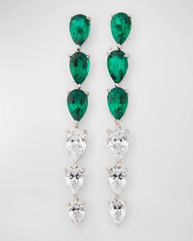 Emerald and Cubic Zirconia Linear Earrings