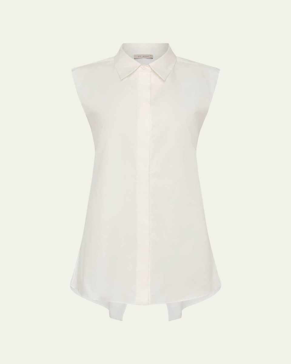 Belted Sleeveless Cotton Shirt