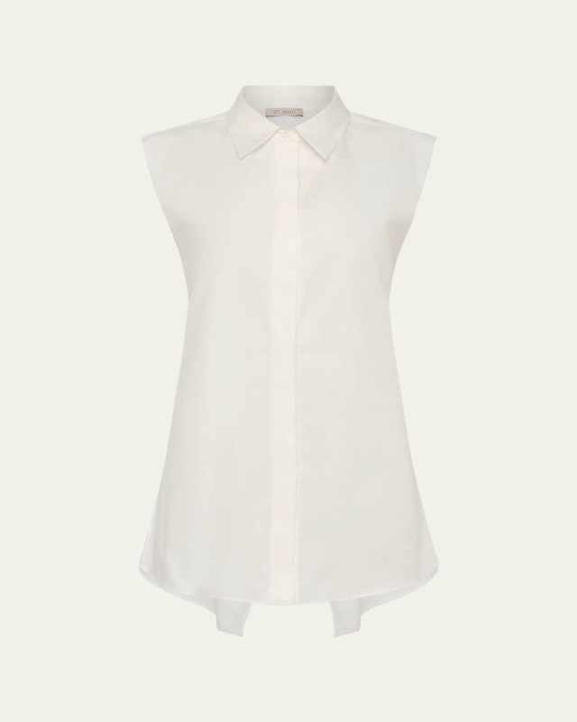 Belted Sleeveless Cotton Shirt