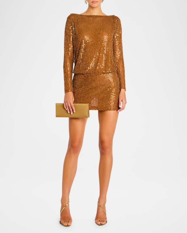 Danae Open-Back Crystal Mini Dress