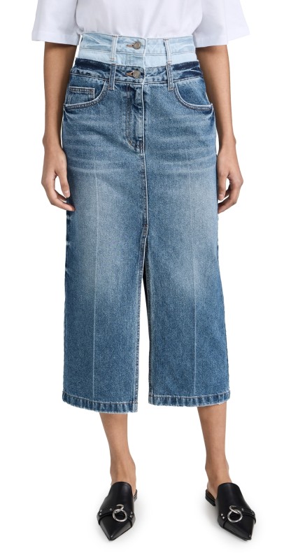 Juun. J Double Waisted Denim Skirts Sky Blue