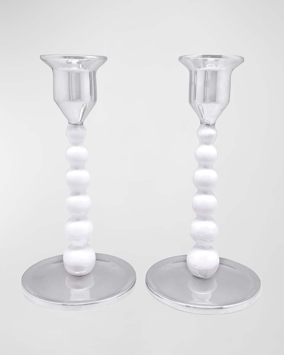Pearled Enameled Small Candlesticks, Set of 2