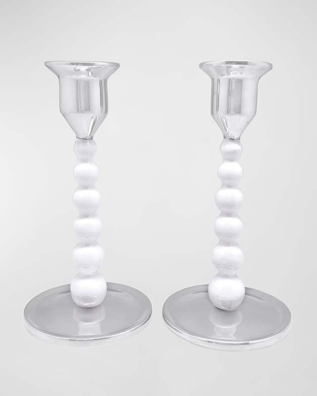 Pearled Enameled Small Candlesticks, Set of 2