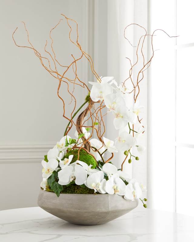 Waterfall Orchids 34" Faux Floral Arrangement in Concrete Pot