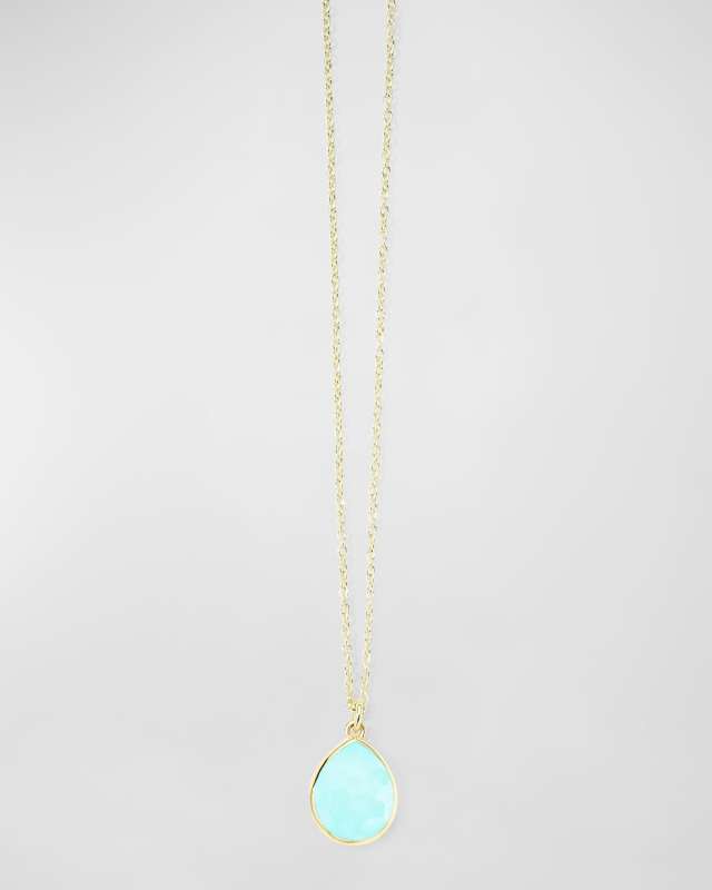 18K Gold Rock Candy Mini Teardrop Pendant Necklace in Turquoise Doublet, 16-18"L