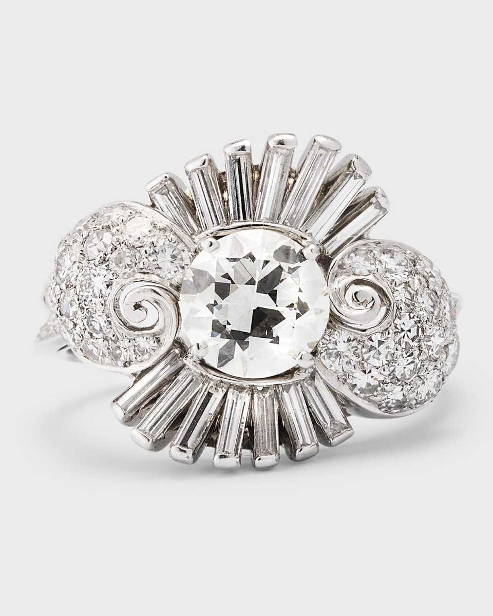 Estate Platinum Diamond Twist Princess Style Statement Ring, Size 7