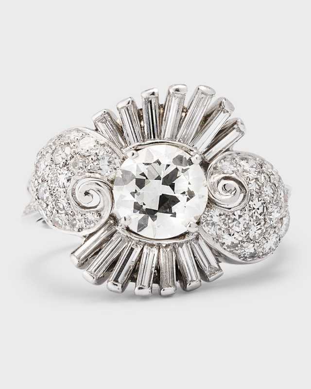 Estate Platinum Diamond Twist Princess Style Statement Ring, Size 7