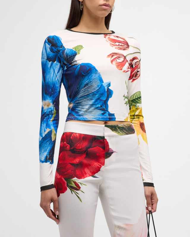 Delaina Le Parisien Mesh Long-Sleeve Crop Top