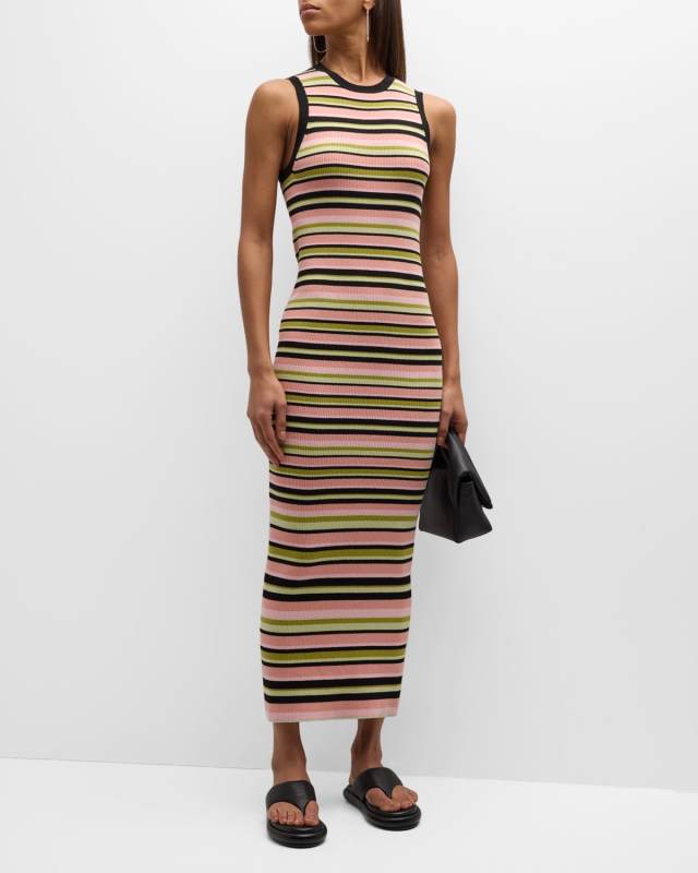 Multi-Yarn Stripe Sleeveless Midi Dress