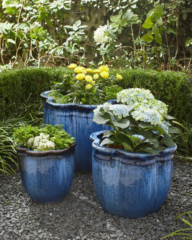 Scalloped Ceramic Planters, Set of 3