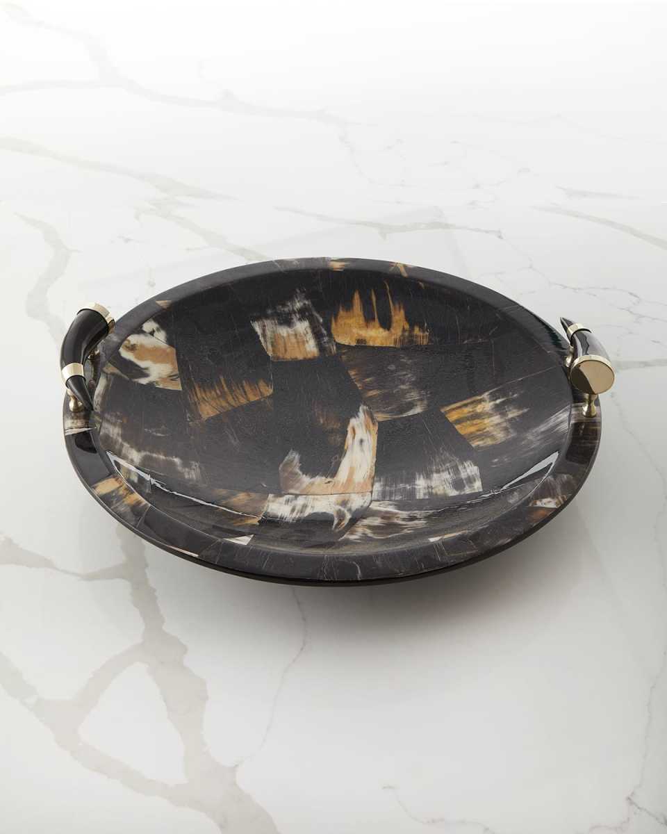Round Horn Domino Platter With Horn Handles