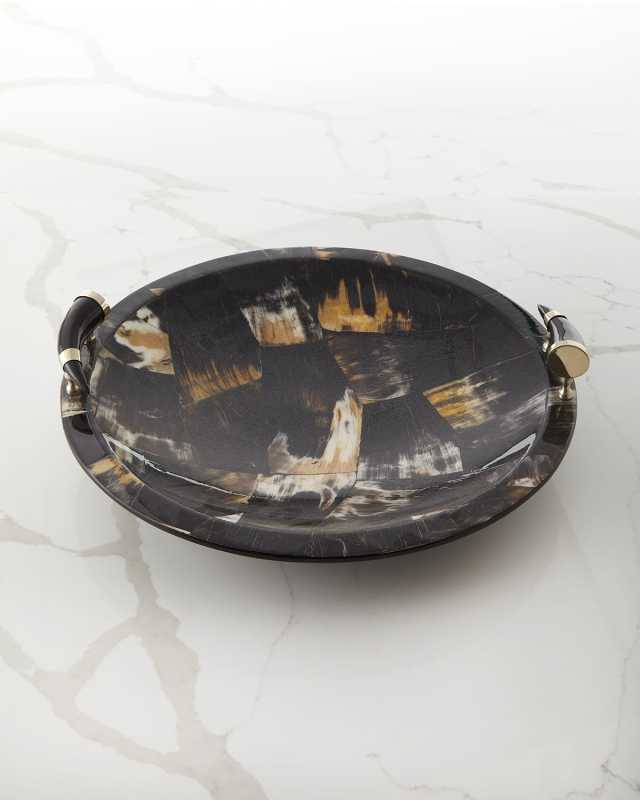 Round Horn Domino Platter With Horn Handles