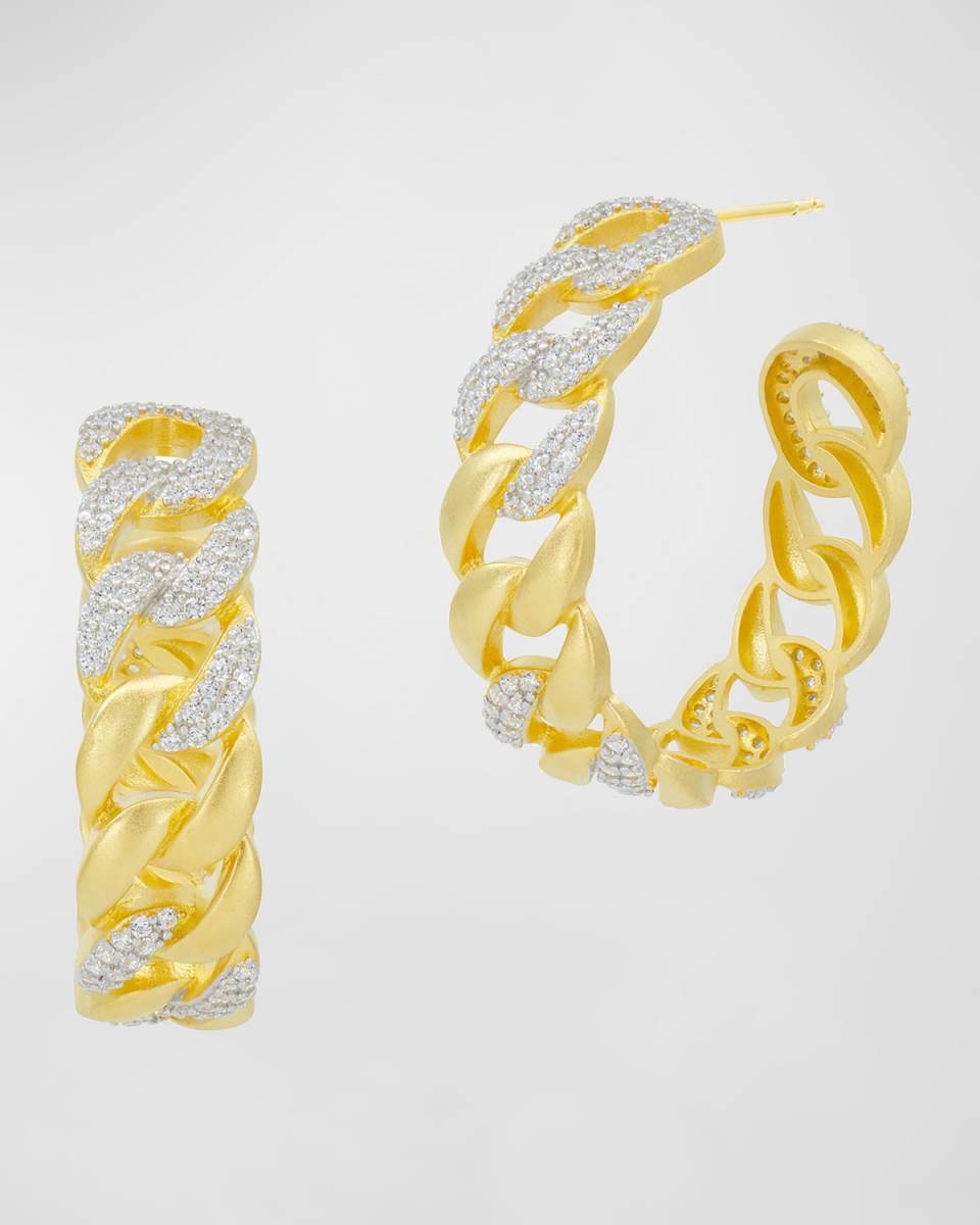 Pave Cubic Zirconia Chain-Link Hoop Earrings