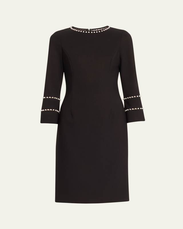 Pearly-Trim Stretch Crepe Dress