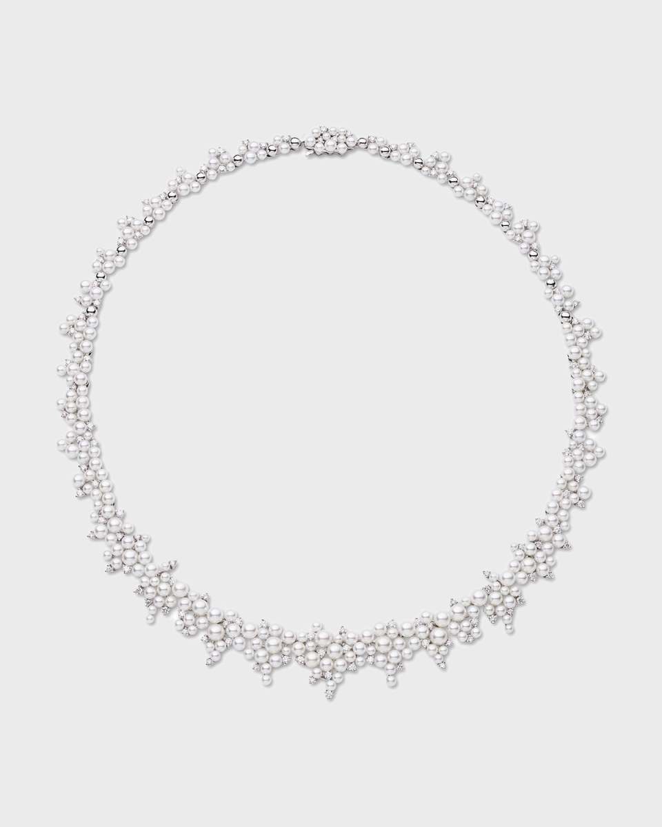 Lagrange 18k White Gold Pearl and Diamond Necklace