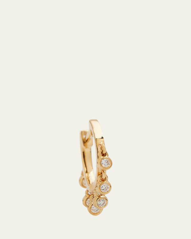 14K Yellow Gold Diamond Drop Huggie Earring, Single