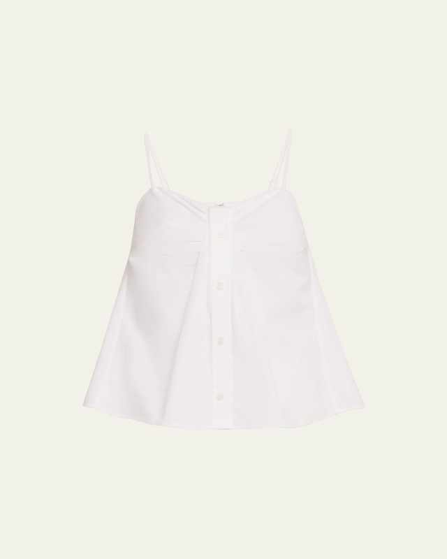 Kenz Sleeveless Cotton Poplin Button-Front Top