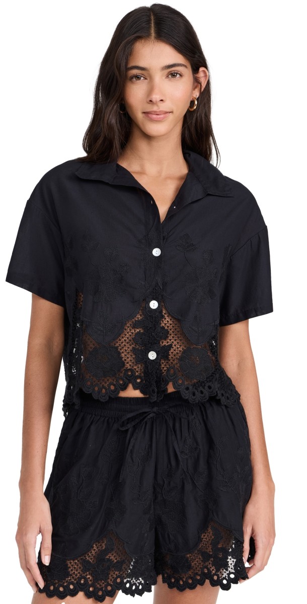 Vitamin A Flora Broderie Crop Shirt Black
