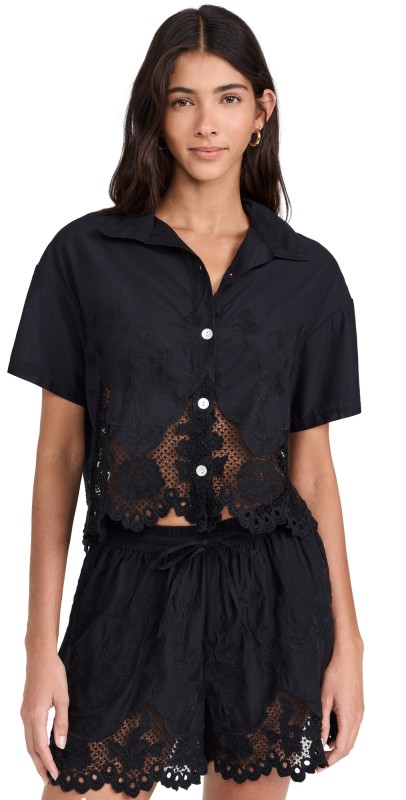 Vitamin A Flora Broderie Crop Shirt Black