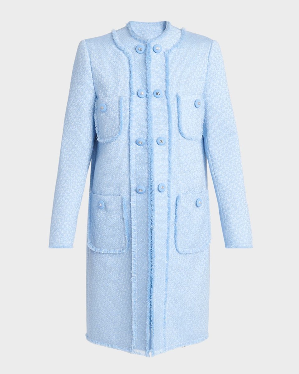 Rachel Front-Pockets Tweed Coat