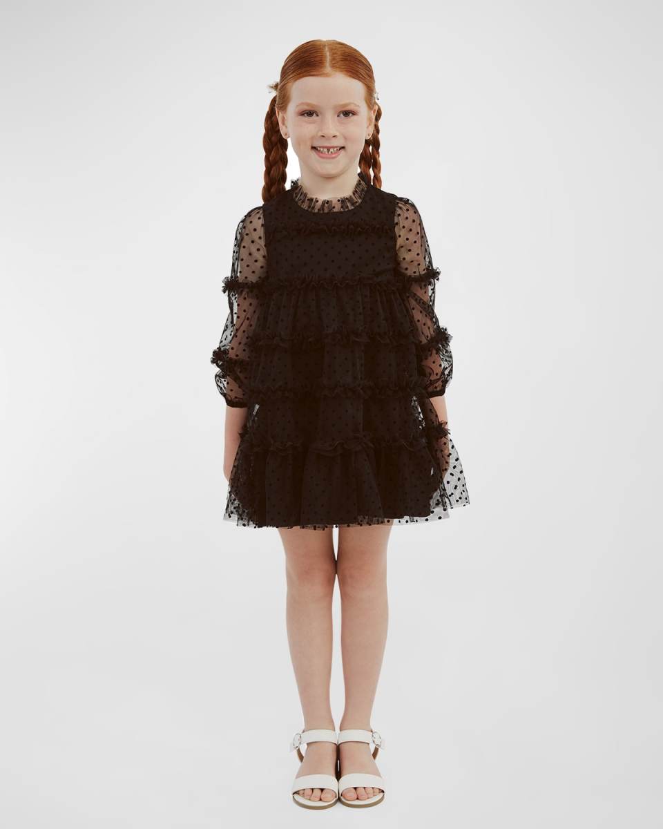 Girl's Lyra Tiered Polka Dot Mini Dress, Size 7-