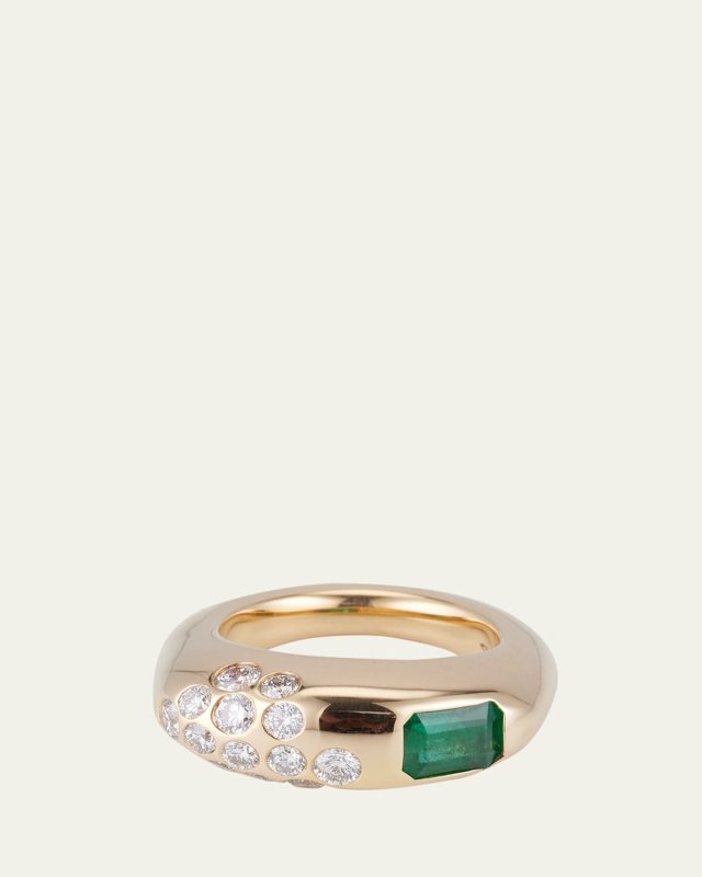 18K Yellow Gold Dowry Ring With Emerald-Cut Stone And Diamonds
