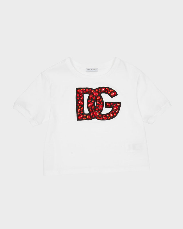 Girl's Rhinestone Embellished Interlocked Logo-Print T-Shirt, Size 8-12