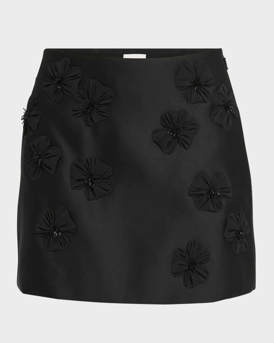 Satin Flower Embroidered Mini Skirt
