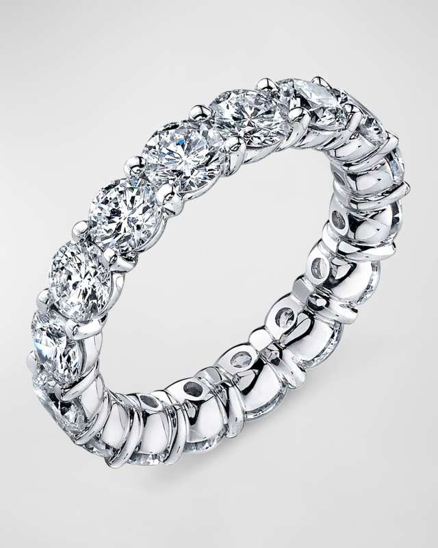 Platinum Buttercup Round Diamond Eternity Ring, Size 6, 6.50tcw