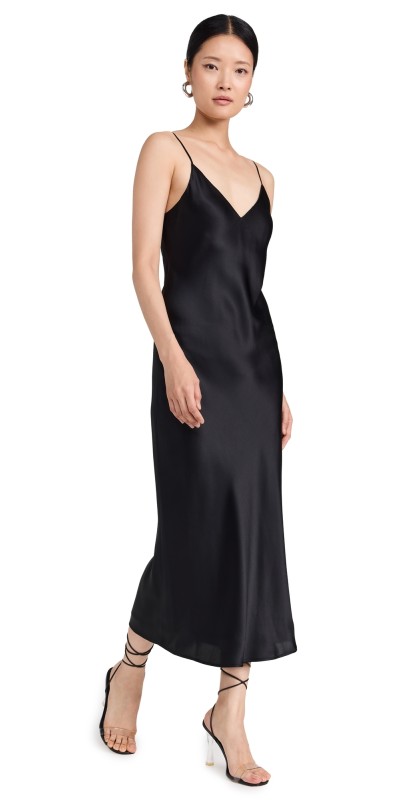 L'AGENCE Seridie Silk Slip Dress Black